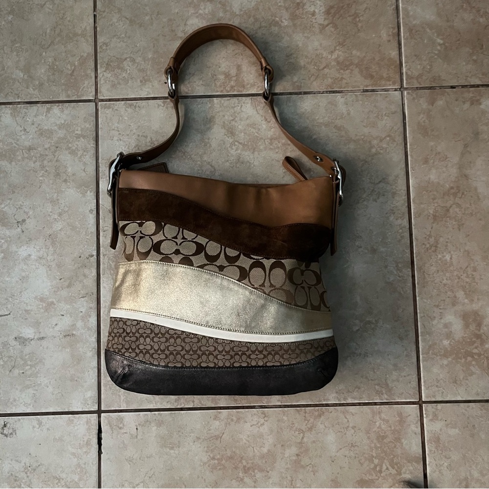 Coach Metallic Leather Signature WAVE Patchwork Bag